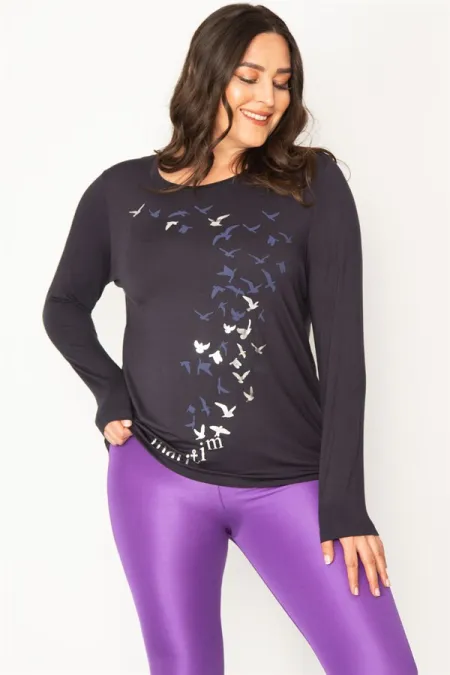 Kadın Lacivert Baskı Detaylı Viskon Bluz 65N30457