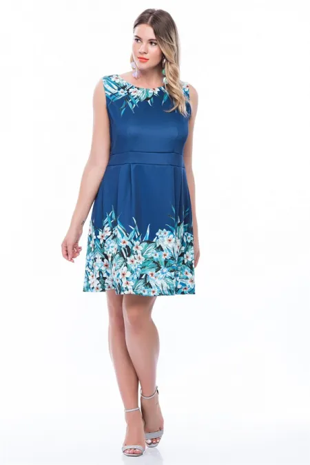 KADIN SAKS ÇİÇEK DESENLİ ELBİSE