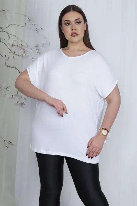 Kadın Beyaz V Yakalı Düşük Kol Bluz 65N23546