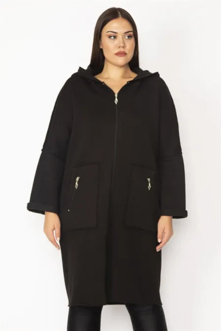 Kadın Füme Fermuar Ve Kapşon Detaylı Kaban 65N28345