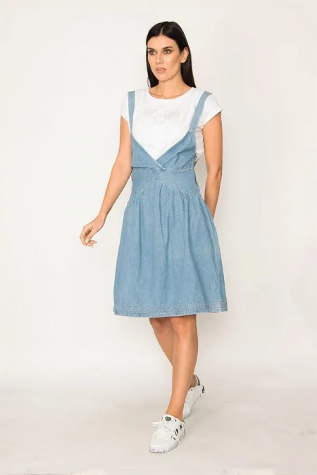 ROBE EN JEAN BLEUE À BRETELLES POUR FEMME