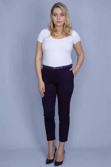 Kadın Bordo Arka Süs Flota Ve Yan Cepli Kemer Aksesuarlı Kumaş Pantolon 65N24040