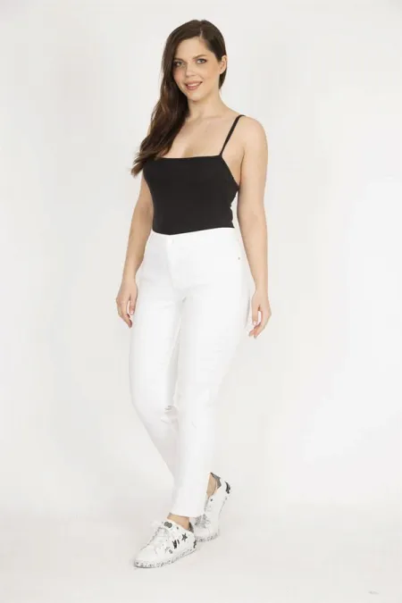 Kadın Kemik Büyük Beden Arka Cep Nakışlı Likralı 5 Cep Kot Pantolon