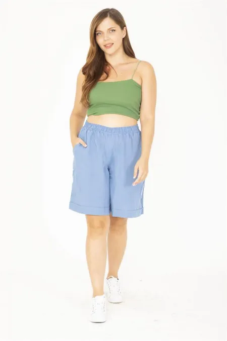 Kadın Büyük Beden Antrasit Dokuma Viskon Kumaş Beli Lastikli Şort 65N36801