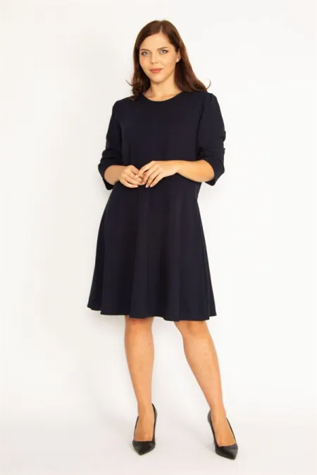 KADIN LACİVERT KAPRİ KOL ARKA FERMUARLI ELBİSE