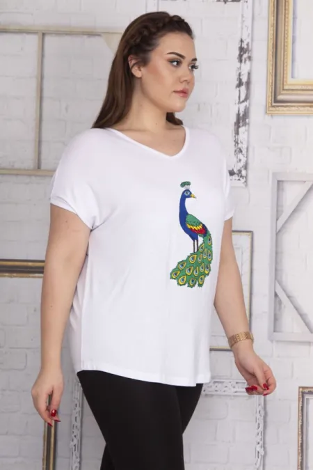 Kadın Beyaz Nakış Detaylı V Yaka Düşük Kol Bluz 65N22733