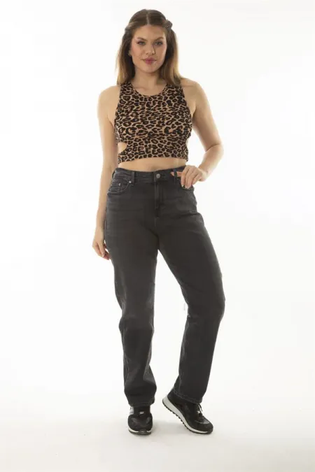 Kadın Büyük Beden Antrasit 5 Cepli Likralı Kot Pantolon 65N37064