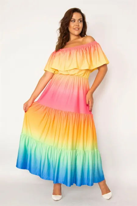 Robe longue colorée à col Karmen pour femme