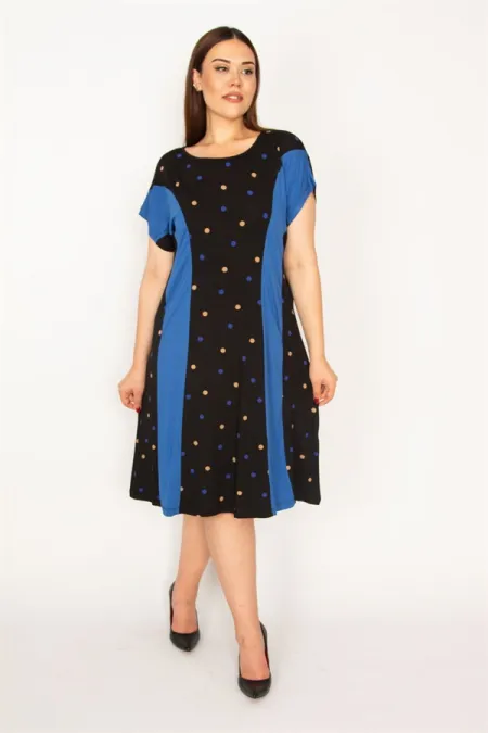 Kadın Saks Puan Desenli Kuplu Elbise 65N33226