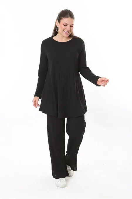 Kadın Büyük Beden Siyah Bluz Pantolon Takım 65N37701