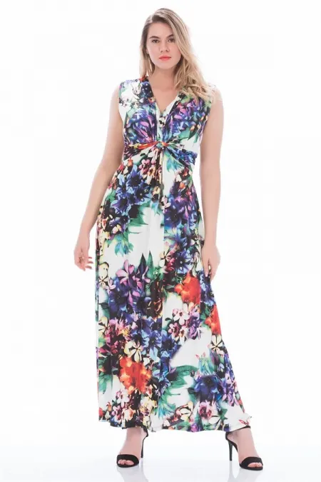 WOMEN'S COLORFUL FRONT DRAPED LONG DRESS