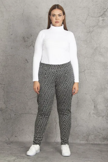 Kadın Siyah Bel Kısmı Lastikli Çima Dikişli Desenli Pantolon 65N19880