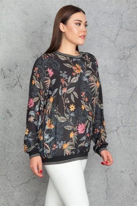 Kadın Siyah Sim Ribana Detaylı Şifon Bluz 65N30255