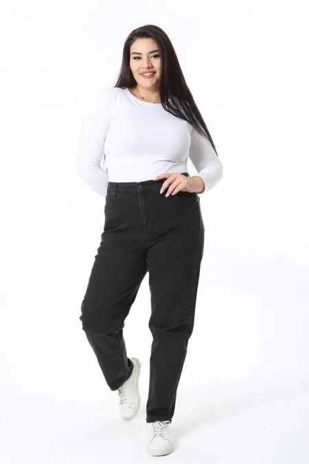 Kadın Büyük Beden Siyah Yüksek Bel 5 Cepli Likralı Kot Pantolon 65N38446