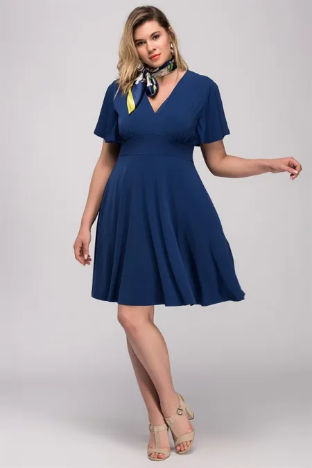 Kadın Lacivert Bel Detaylı Volan Kollu Elbise 65N29769