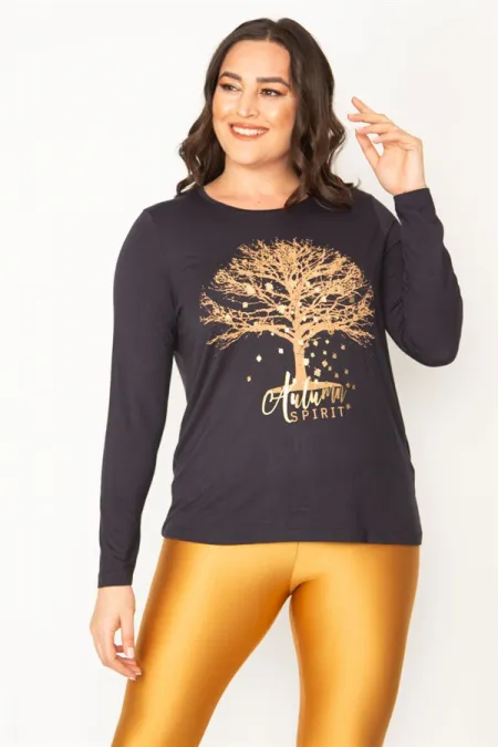 Kadın Lacivert Baskı Detaylı Viskon Bluz 65N30456