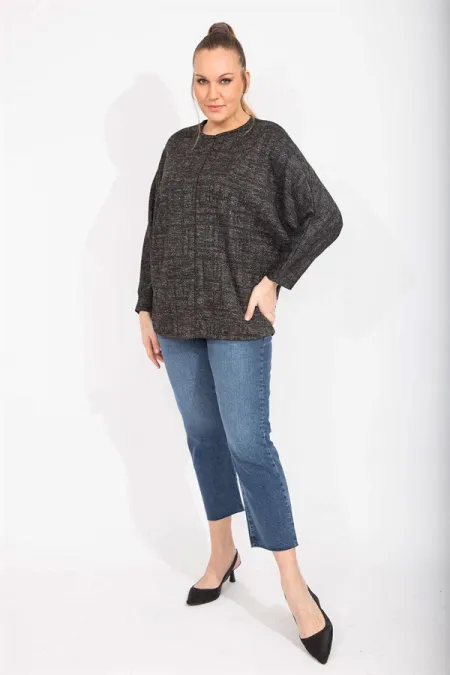 Kadın Antrasit Rahat Kesim Düşük Kollu Simli Tunik 65N35495