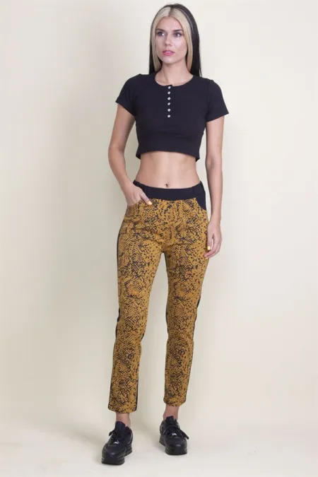 PANTALON À POCHES ÉLASTIQUES À TAILLE À MOTIFS SUR LE DEVANT