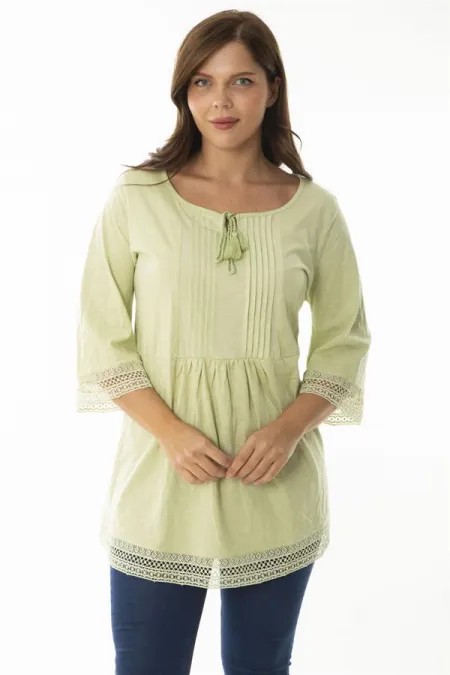 Kadın Büyük Beden Yeşil Kol Ağzı Ve Etek Ucu Dantel Detaylı Nervül Dikişli Tunik 65N36876