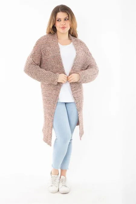 Kadın Büyük Beden Renkli Simli Kalın Triko Hırka 65N37307