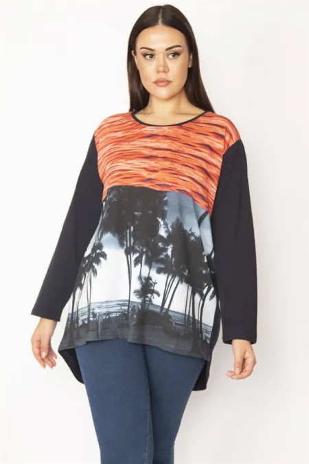 Kadın Lacivert Ön Baskılı Bluz 65N29544