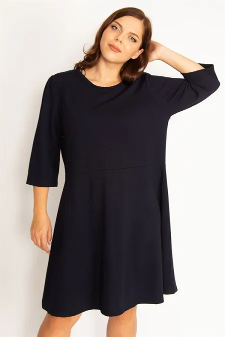Kadın Lacivert Kapri Kol Arka Fermuarlı Elbise 65N34788