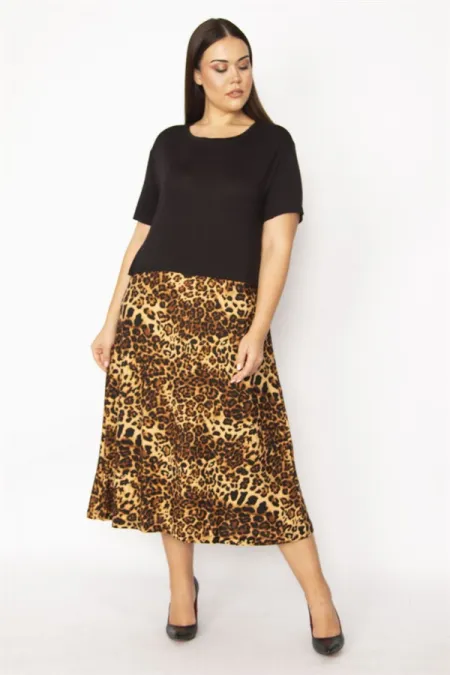 Kadın Kahve Etek Kısmı Desenli Katlı Elbise 65N29531