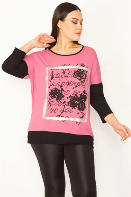 Kadın Gül Kurusu Önü Baskı Ve Taş Detaylı İki Renkli Tunik 65N31413