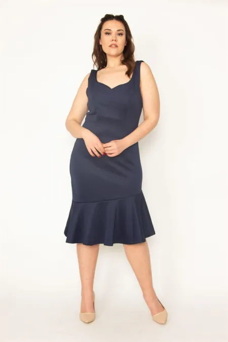 Jupe à volants bleu marine pour femme, bretelles épaisses dans le dos, fermeture éclair dissimulée