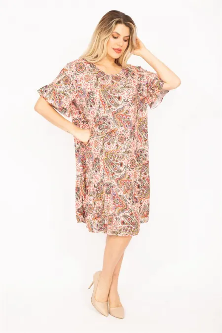 Kadın Renkli Etek Ucu Katlı Ve Kol Ağzı Volanlı Elbise 65N35326