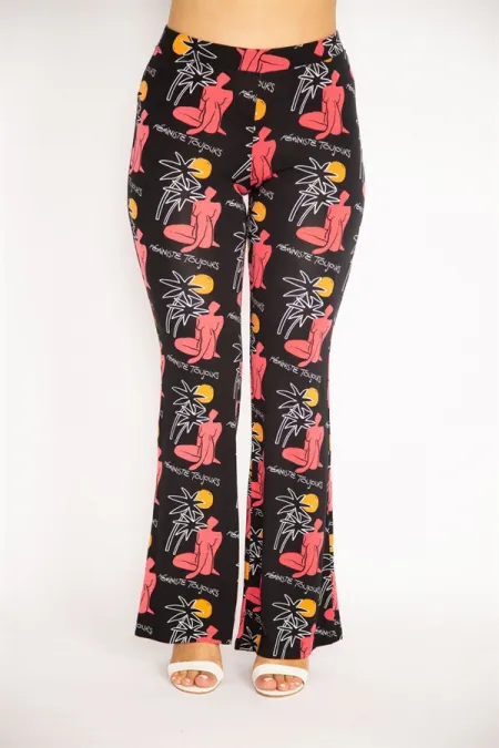 Kadın Renkli Geniş Paçalı Desenli Viskon Tayt 65N34885