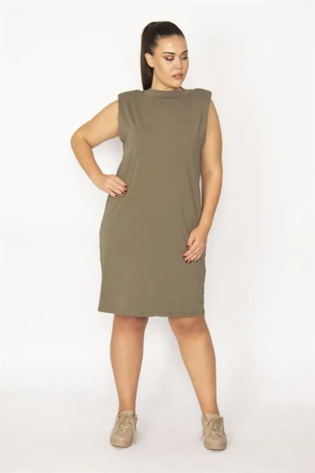 Kadın Haki Pamuklu Kumaş Omuzları Vatkalı Spor Elbise 65N29430