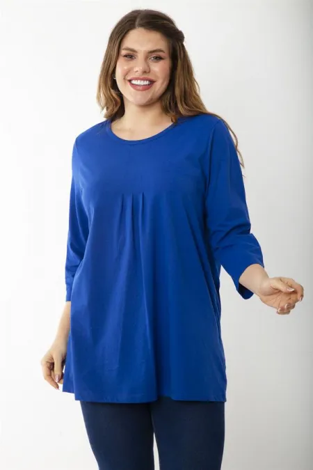 Kadın Büyük Beden Kemik Pamuklu Kumaş Pile Detaylı Kapri Kollu Bluz 65N37225