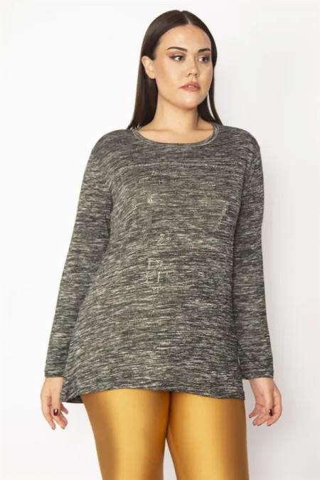 Kadın Füme Taş Detaylı Kırçıllı Bluz 65N29600