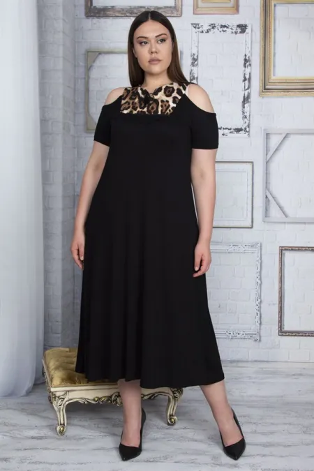 Kadın Gri Omuz Dekolteli Roba Garnili Elbise 65N25800