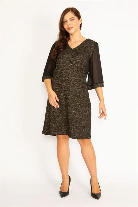 Kadın Gri Sim Detaylı Kolları Şifon Elbise 65N34746