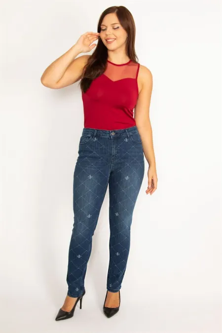 Kadın Lacivert Likralı 5 Cep Kot Pantolon 65N34535