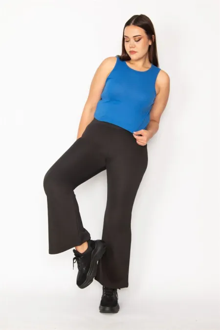 Kadın Siyah Geniş Paça Strech Pantolon 65N35423