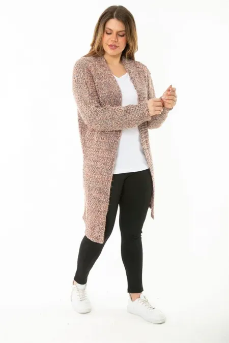 Kadın Büyük Beden Renkli Triko Kalın Hırka 65N37135