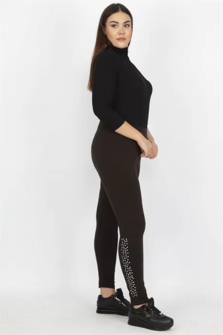 KADIN SİYAH PAÇASI TAŞ DETAYLI TAYT PANTOLON