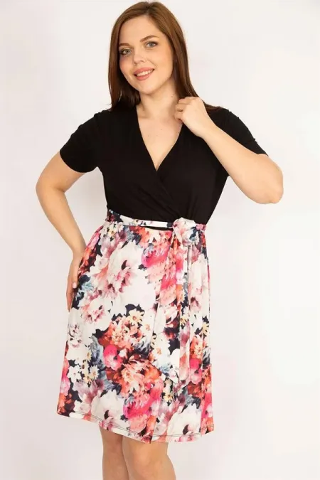 WOMEN'S BLACK WRAP-COLLAR WAISTED DRESS