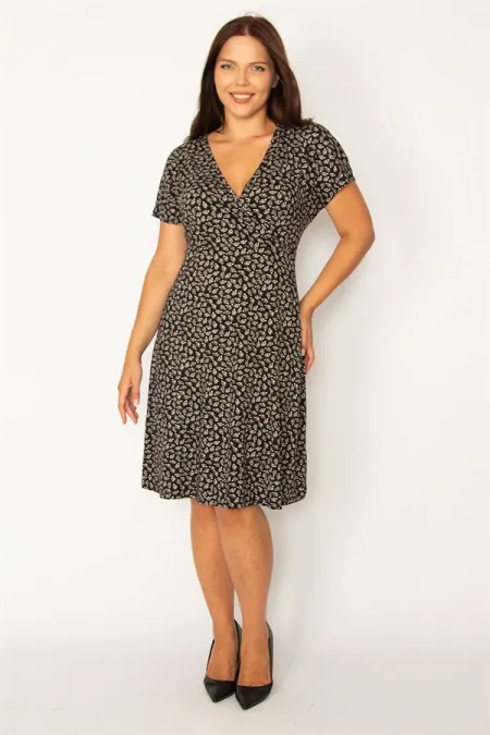 Kadın Siyah Anvelop Yakalı Düşük Kol Elbise 65N34331