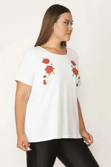 Kadın Beyaz Pamuklu Kumaş Yakası Dantel Kısa Kollu Bluz 65N27659