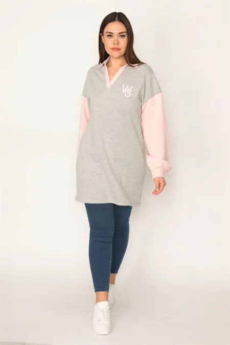 WOMEN'S GRAY POLO COLLAR SWEATSHIRT