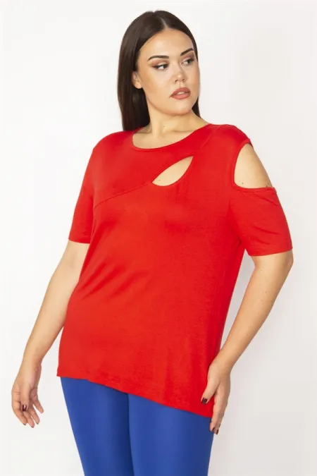 Kadın Kırmızı Omuz Ve Göğüs Dekolteli Bluz 65N33938