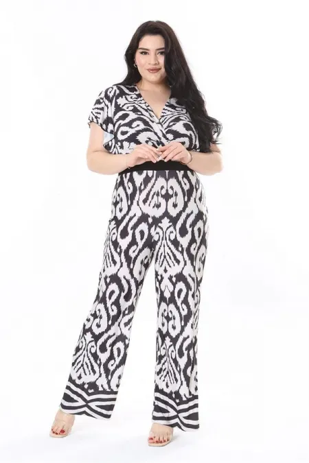 Kadın Büyük Beden Renkli Anvelop Yakalı Tulum 65N37953