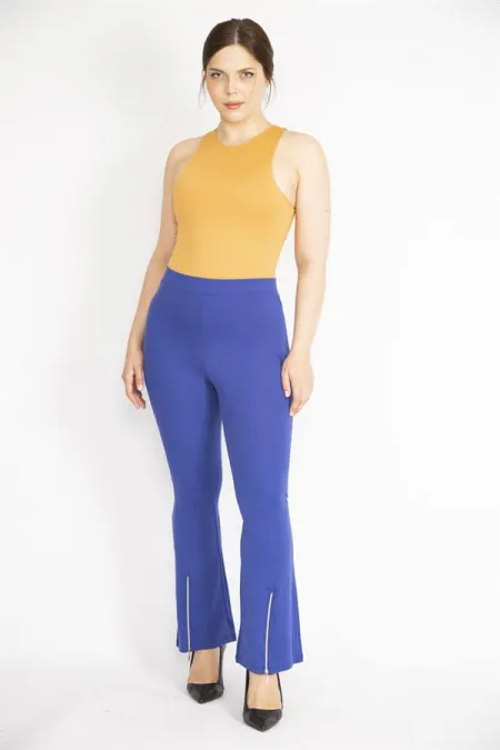 Kadın Saks Büyük Beden Paçası Fermuar Detaylı Toparlayıcı Tayt