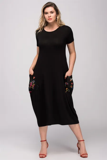 Kadın Kırmızı Yazma Cep Viskon Kumaş Elbise 65N24029