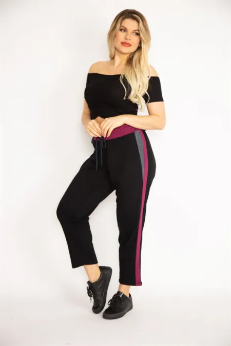 Kadın Siyah Beli Kuşgözü Bağcıklı Renk Detaylı Spor Pantolon 65N35047