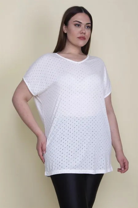 Kadın Kemik Nopeli Kumaş V Yakalı Düşük Kol Bluz 65N25690